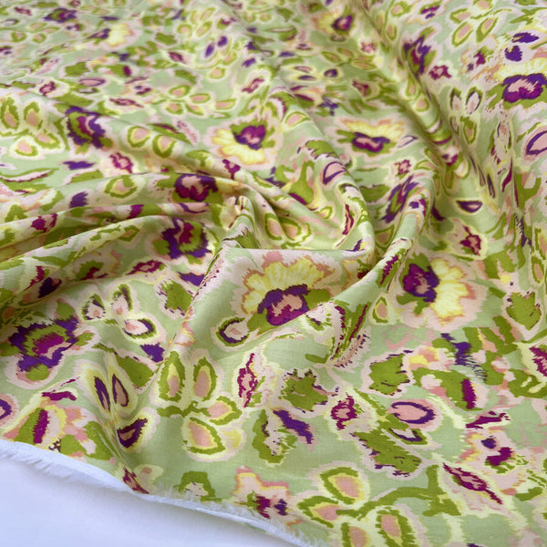 Pima Cotton Lawn Sacha Green Floral Woven Dress Fabric