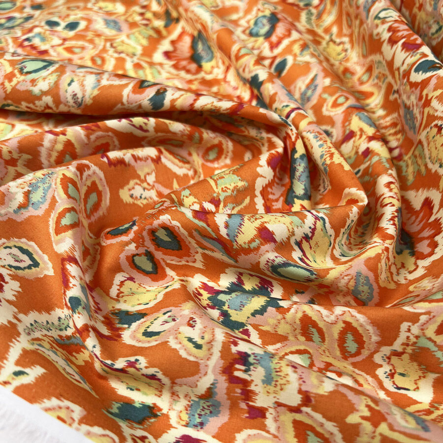 Pima Cotton Lawn Sacha Orange Floral Woven Dress Fabric