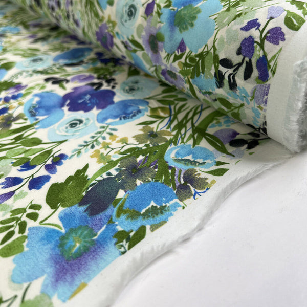 Pima Cotton Lawn Sindy Green White Floral Leaf Print Dress Fabric Roll