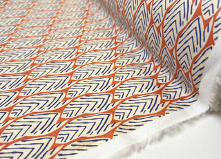 Pima Cotton Lawn Tribal Grove Orange Leaf Print Blue Woven Dress Fabric Roll