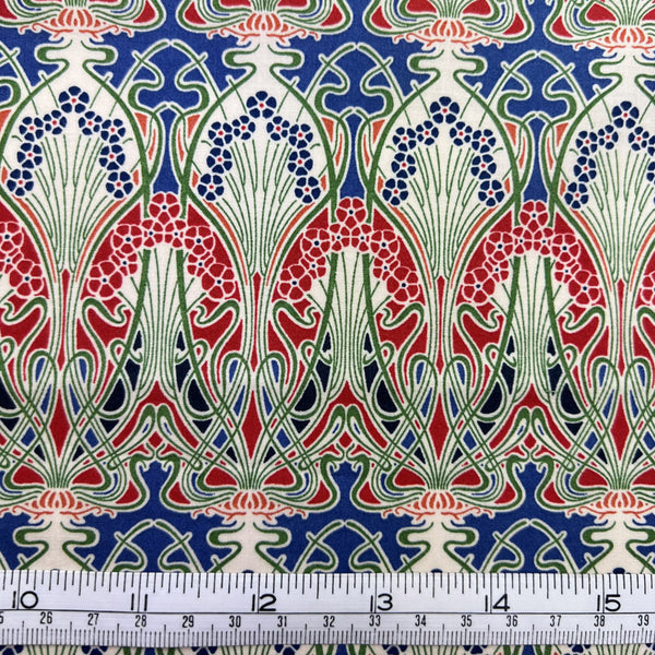 Pima Cotton Lawn Vine Red Vintage Abstract Dress Fabric Ruler