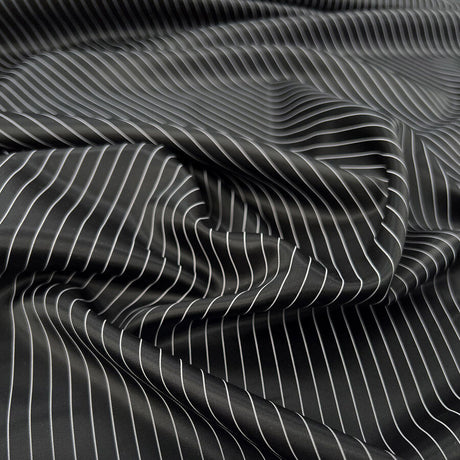 Pinstripe Lining Black White Polyester Viscose Satin Dress Fabric