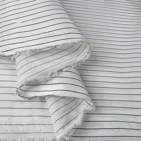 Pinstripe Lining White Black Polyester Viscose Satin Dress Fabric Fold