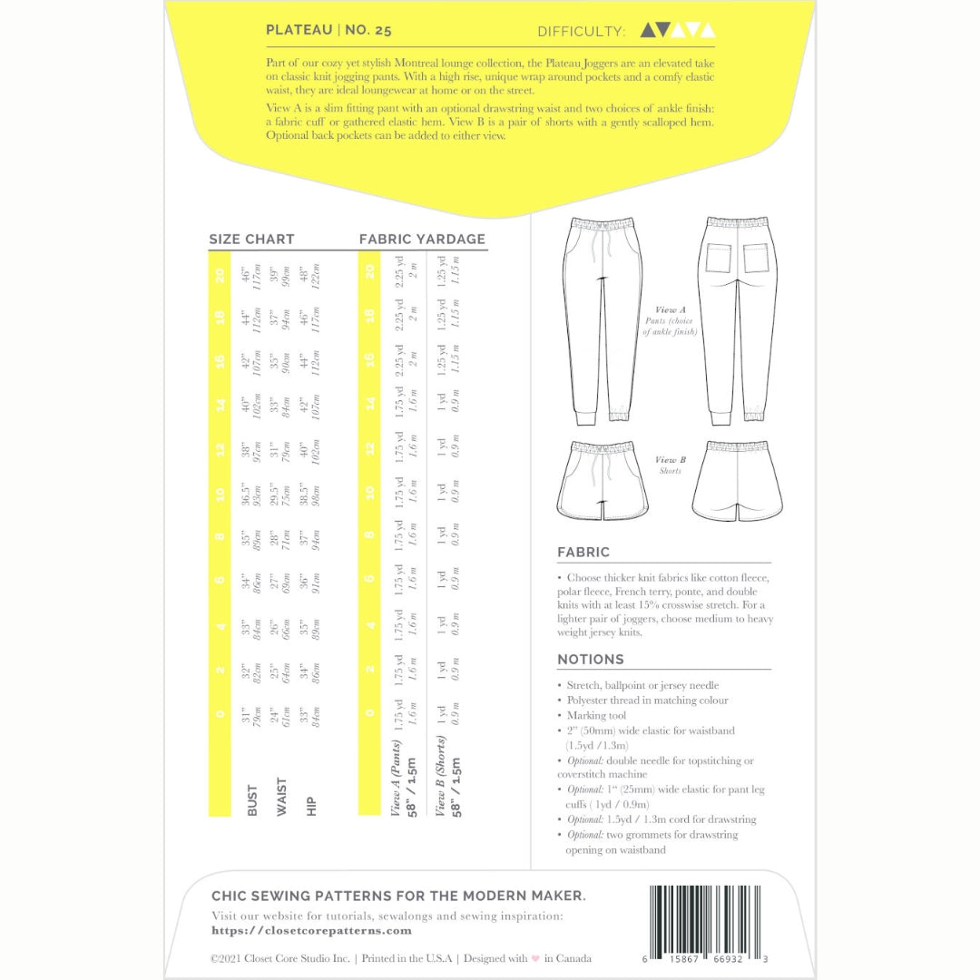 Closet Core Patterns - Plateau Joggers Pattern