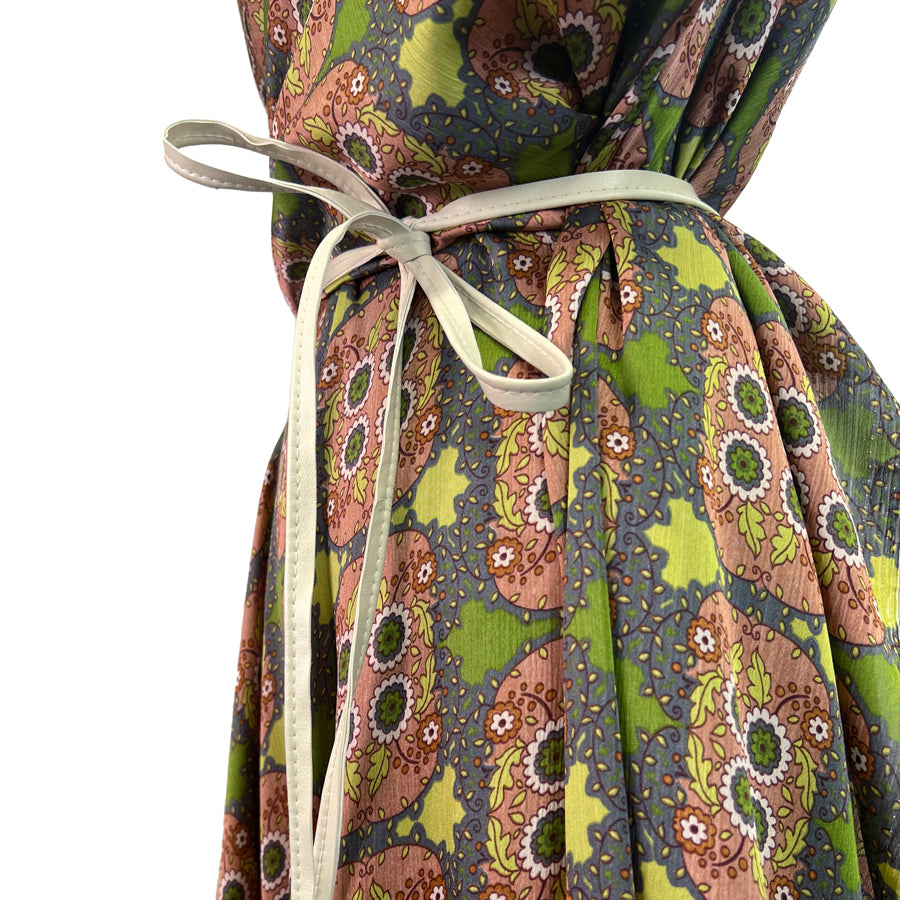 Plot Polyester Voile Abstract Floral Pink Green Dress Fabric