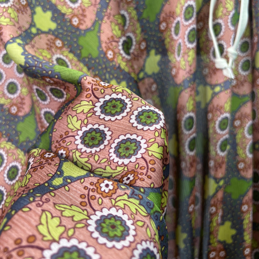 Plot Polyester Voile Abstract Floral Pink Green Dress Fabric