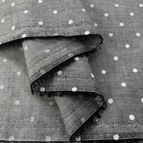 Polka Lawn Grey White Cotton Silver Woven Dress Fabric Fold