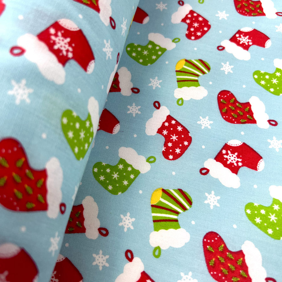 Christmas Poly/Cotton - Stocking - Pale Blue