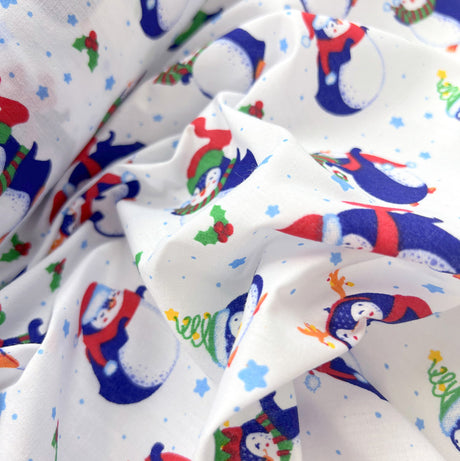 Poly Cotton Craft Fabric White Penguins Party Pingu Cu A00A6781 B09B 45B2 83Ff 96Cf0Cffd096