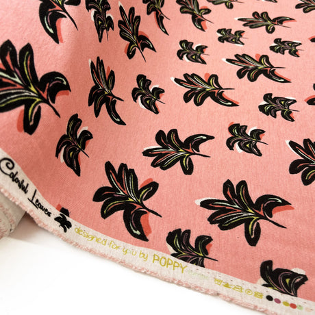 Polycotton Elastant Printed Alpine Fleece Palm Tree Pink Party Leaves Roll