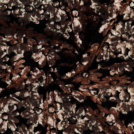 Polyester Elastane Net Velvet Fabric Bronzed Glitz Floral Sequins Twist