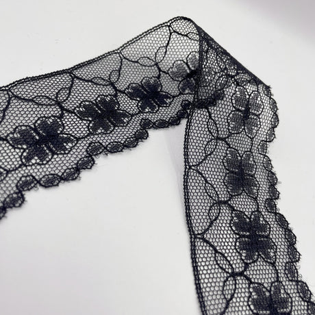 Polyester Flat Lace Trim Lucy Black Fold