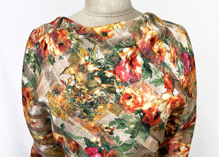 Polyester Organza Striped Orange Floral Claudia Chest