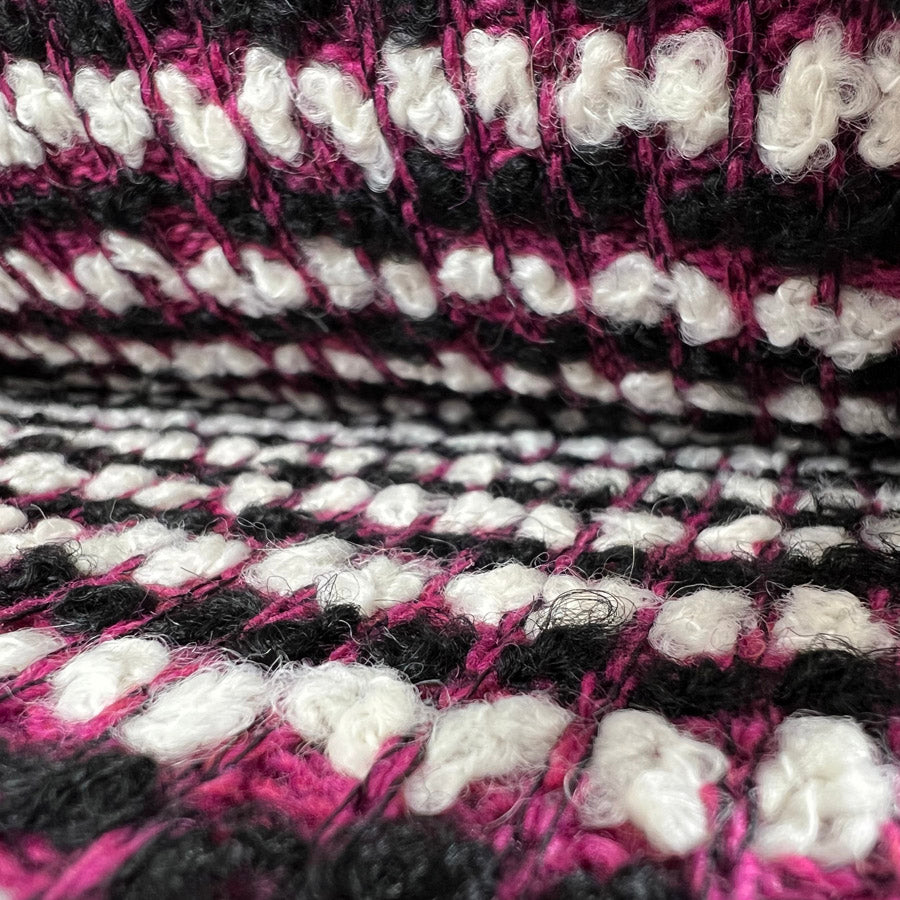 Polyester Wool Boucle Fabric Pink Black The Big Knit Cerise Cu 2