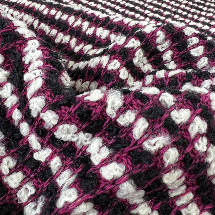 Polyester Wool Boucle Fabric Pink Black The Big Knit Cerise