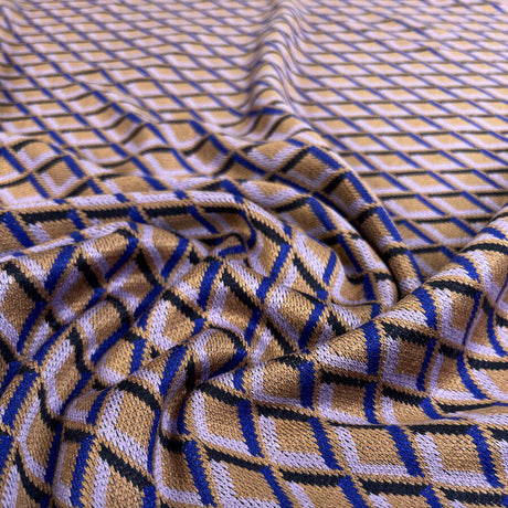 Ponte Roma Jacquard Caro Viscose Polyester Polyamide Purple Blue Diamond Knit Fabric