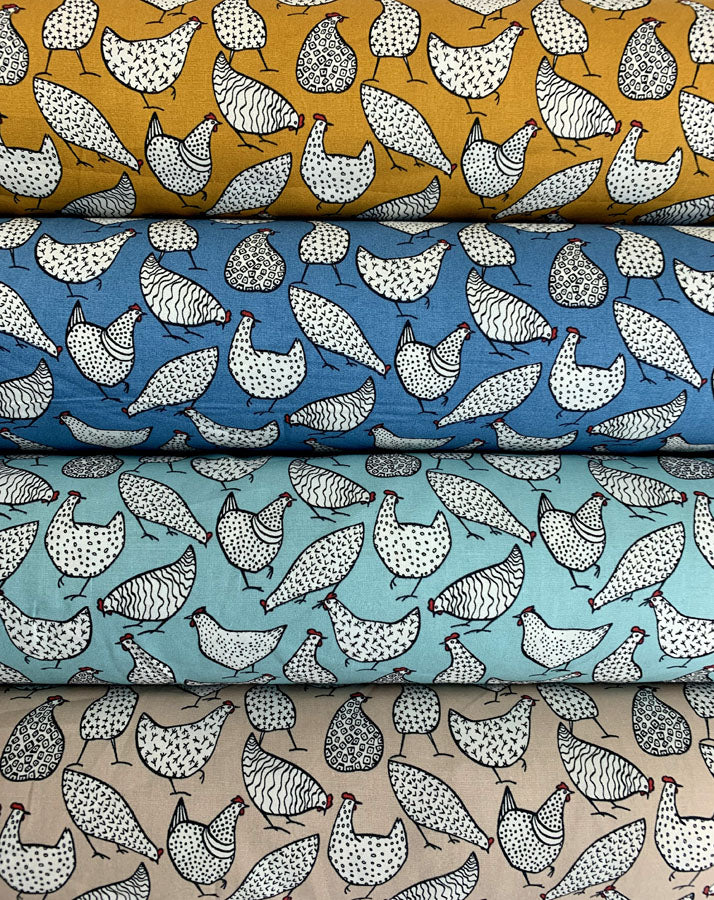 Poplin Print - Chicken - Turquoise