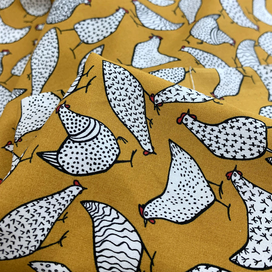 Remnant - Poplin Print - Chicken - Mustard (1.3m)