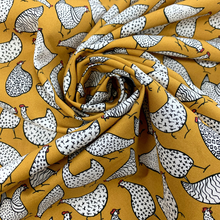 Remnant - Poplin Print - Chicken - Mustard (1.3m)