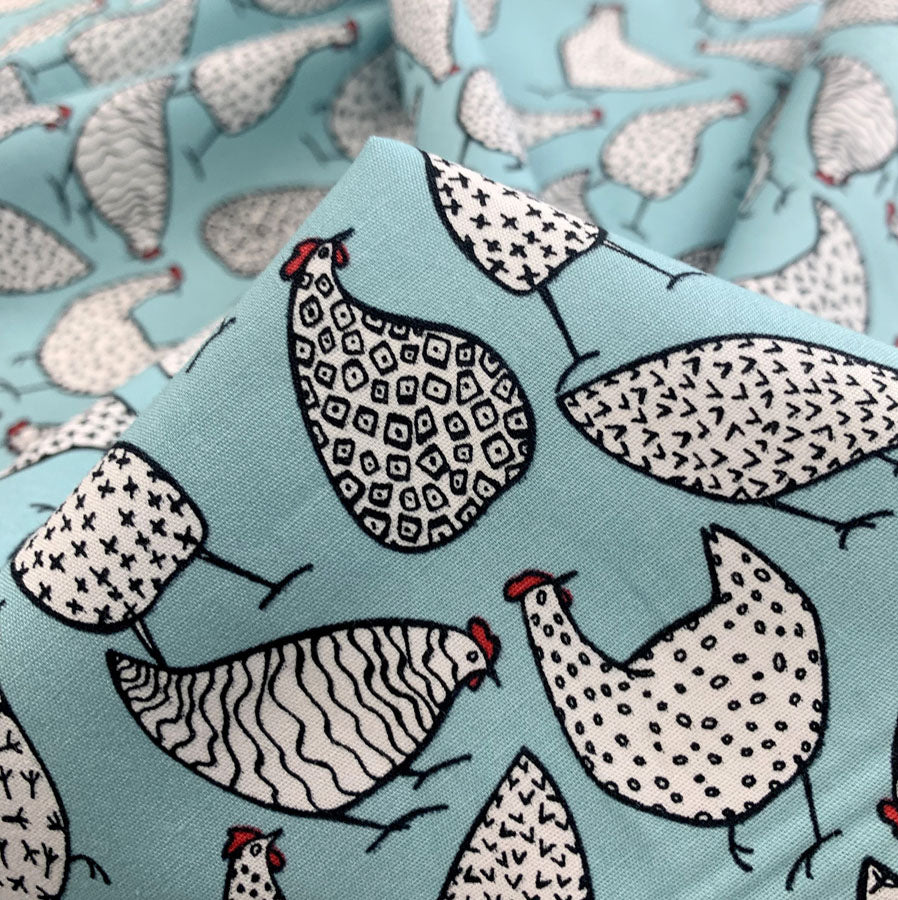 Poplin Print - Chicken - Turquoise
