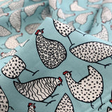 Poplin Print - Chicken - Turquoise