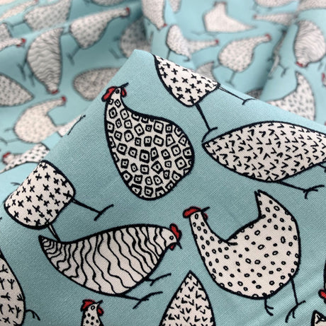 Poplin Print Chicken Turquoise Cotton Floral Dress Fabrics Cu