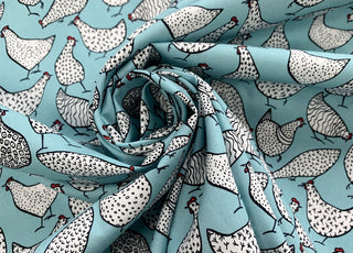 Poplin Print Chicken Turquoise Cotton Floral Dress Fabrics Cud