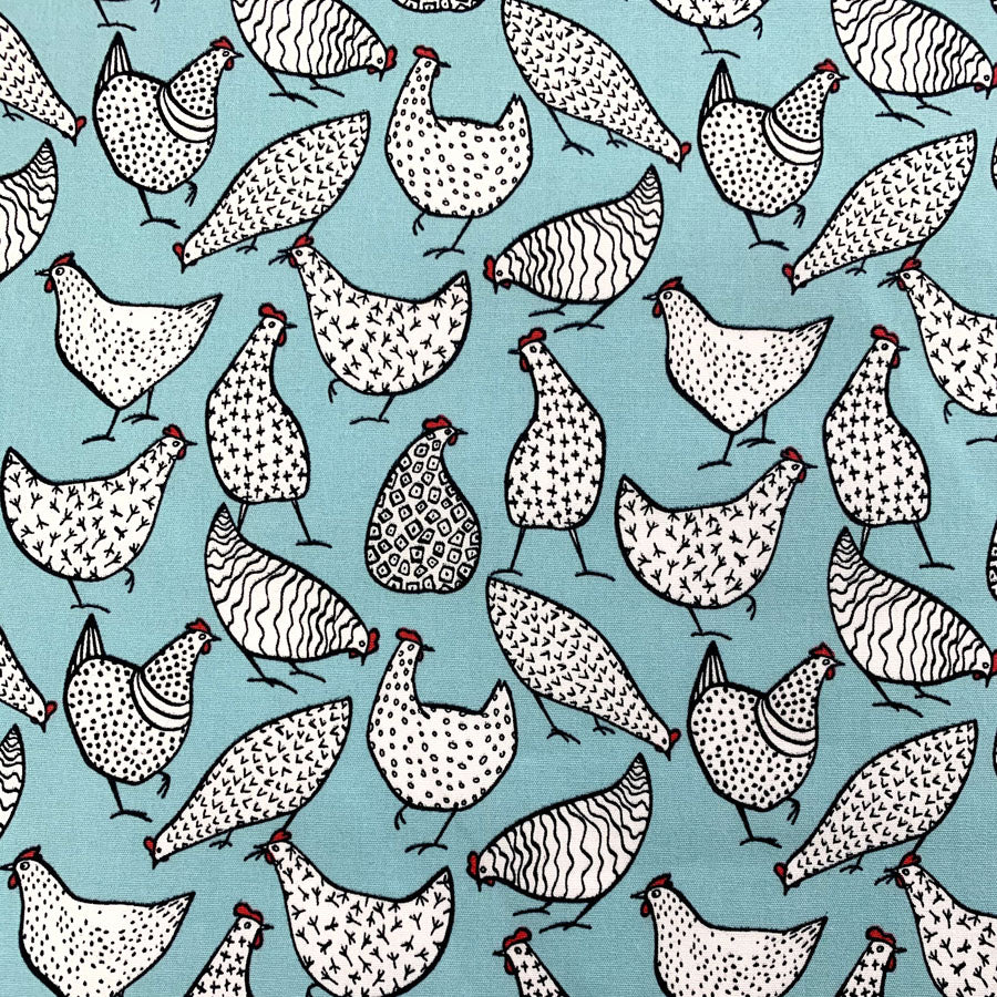 Poplin Print - Chicken - Turquoise