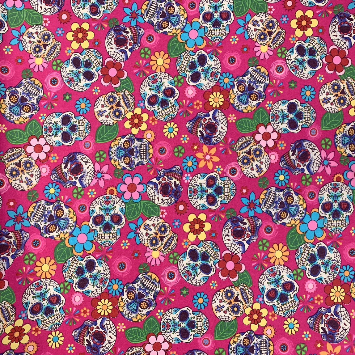 Poplin Print - Día de Muertos - Cerise
