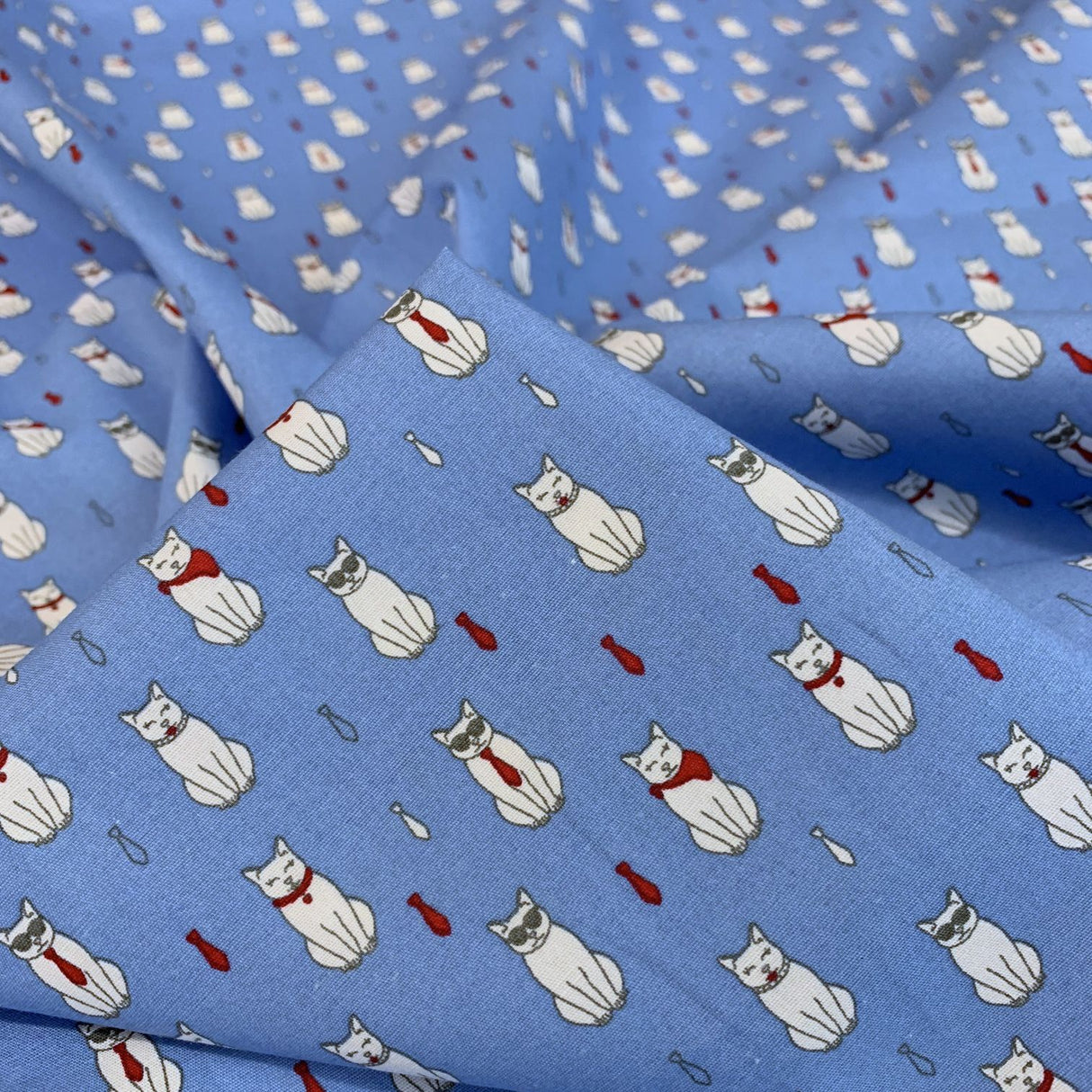 Poplin Print - Formal Feline - Denim