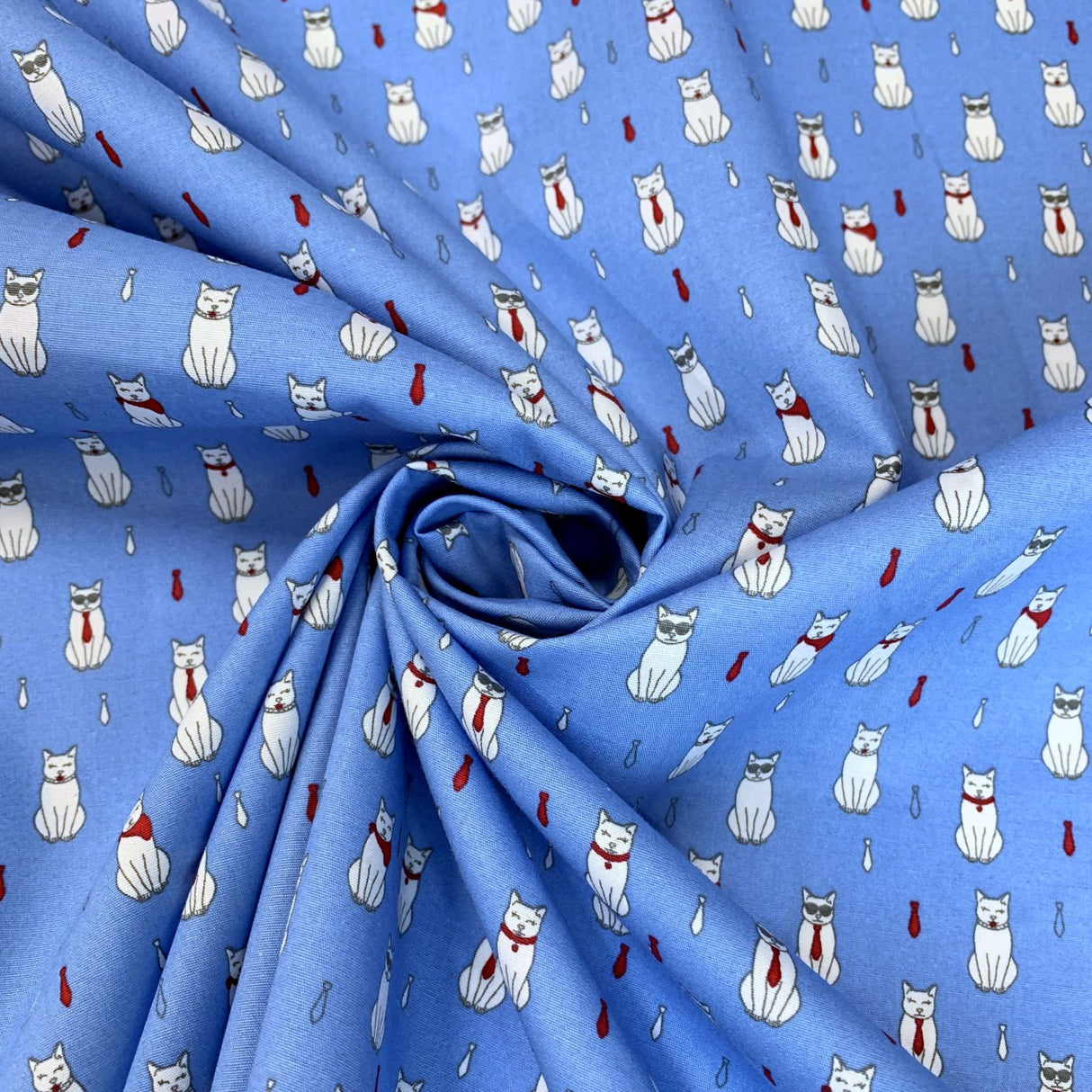 Poplin Print - Formal Feline - Denim