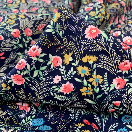 Poplin Print La Belle Cotton Floral Navy Dress Fabric Cu