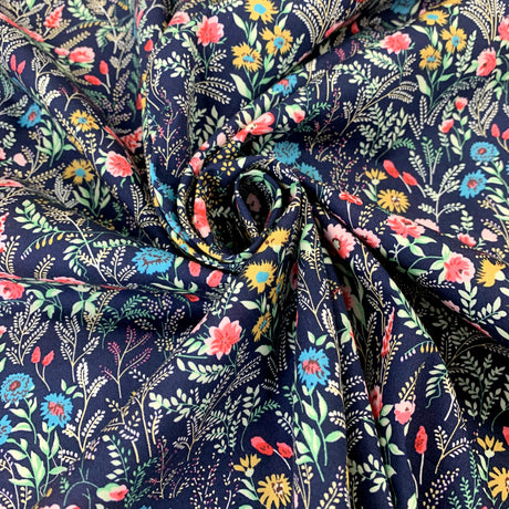 Poplin Print La Belle Cotton Floral Navy Dress Fabric Cud