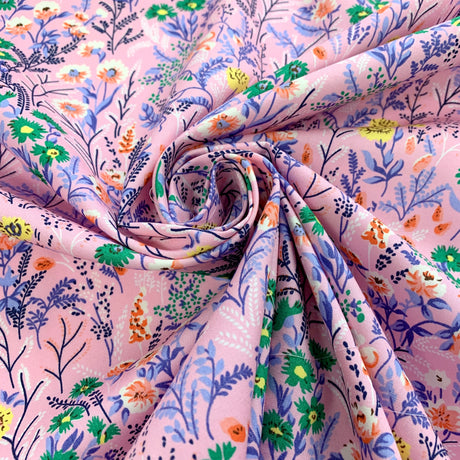 Poplin Print La Belle Cotton Floral Pink Dress Fabric Cud