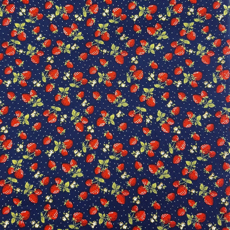 Poplin Print Strawberry Pie Strawberries Navy Printed Cotton Poplin Dress Craft Fabric Pattern Fabric Photo