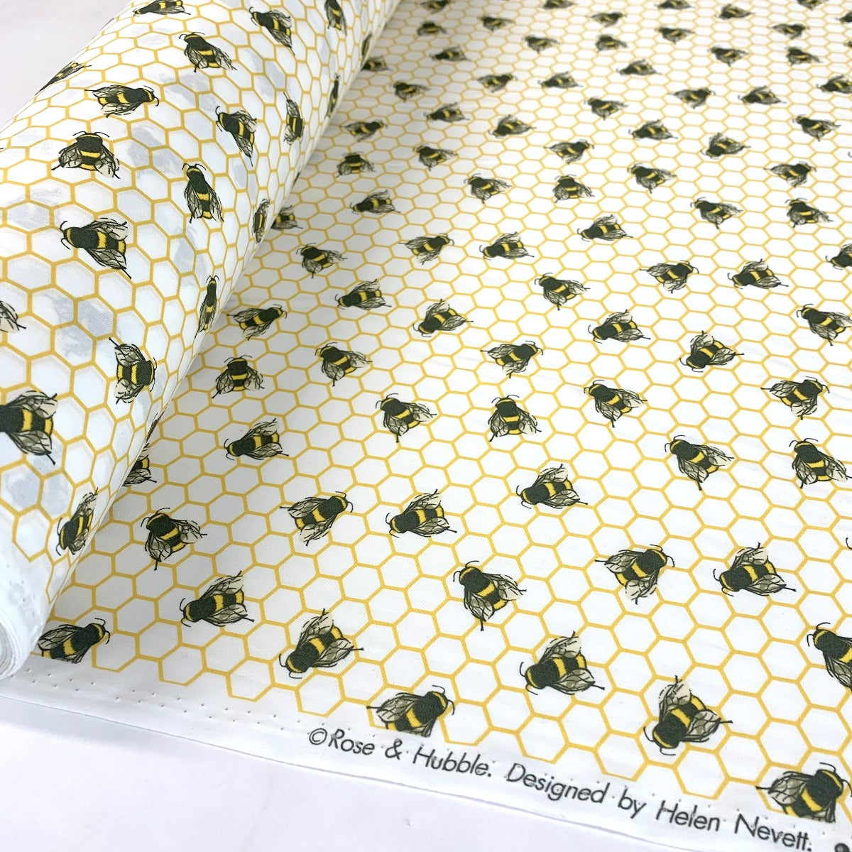 Poplin Print - Bee Hive - White
