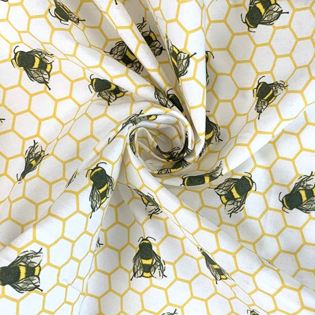 Poplin Prints Bee Hive White Swirl