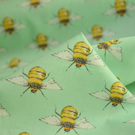Poplin Prints Bumble Bee Mint Mint Cotton Poplin Bees Print Fabric Cu