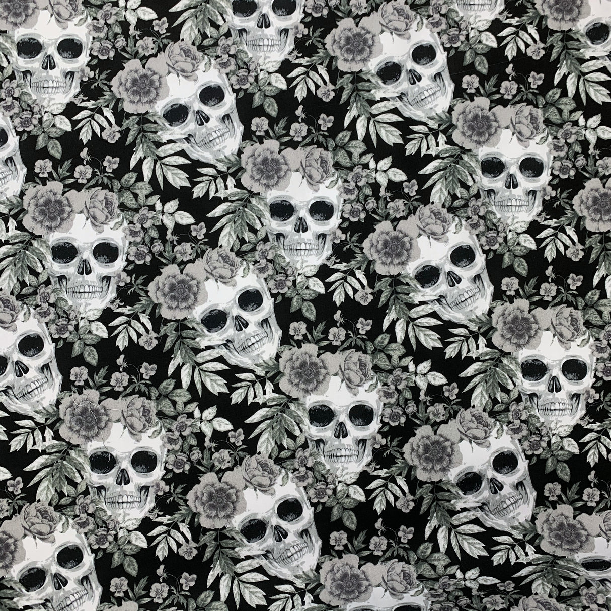 Poplin Print - Floral Skulls - Black