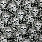 Poplin Print - Floral Skulls - Black