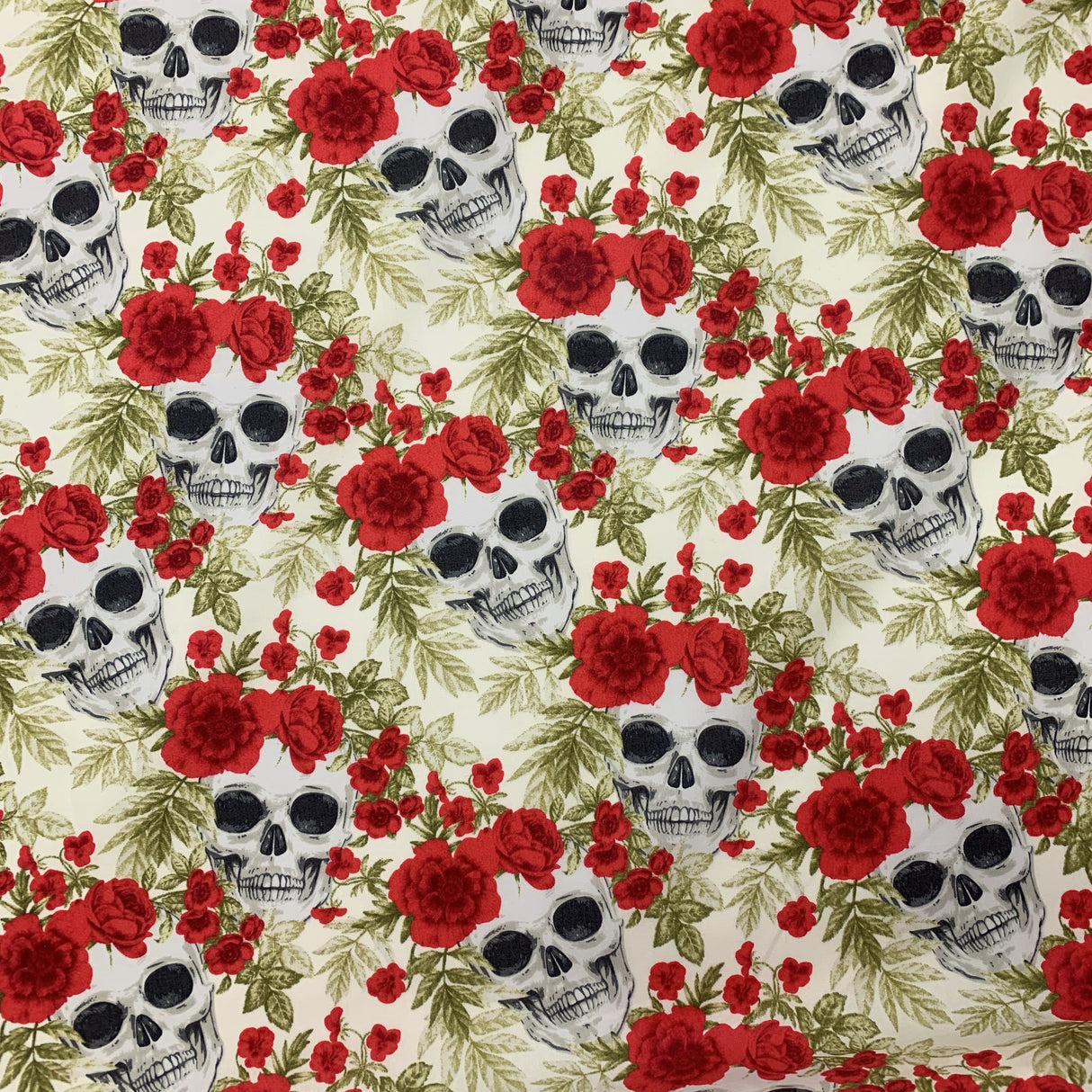 Poplin Print - Floral Skulls - Ivory