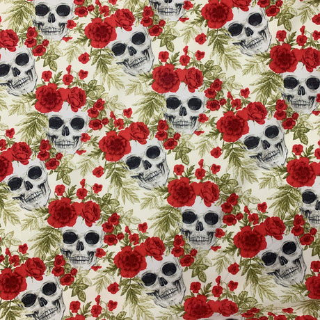 Poplin Prints Floral Skulls Pattern