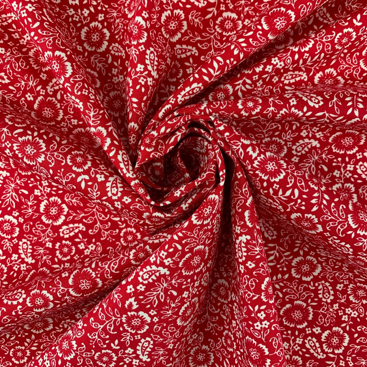 Poplin Print - Folk - Crimson