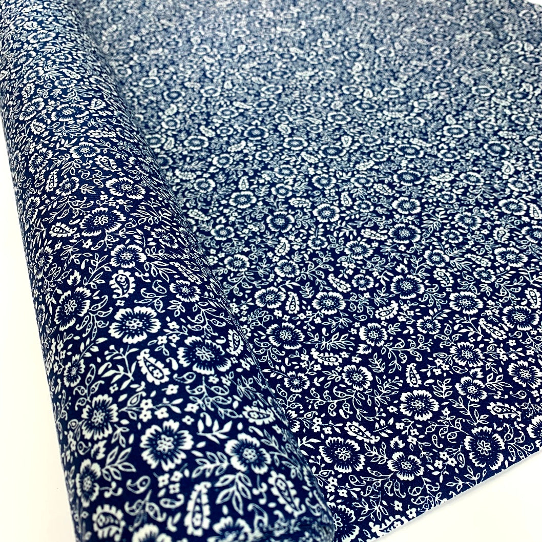 Poplin Print - Folk - Navy