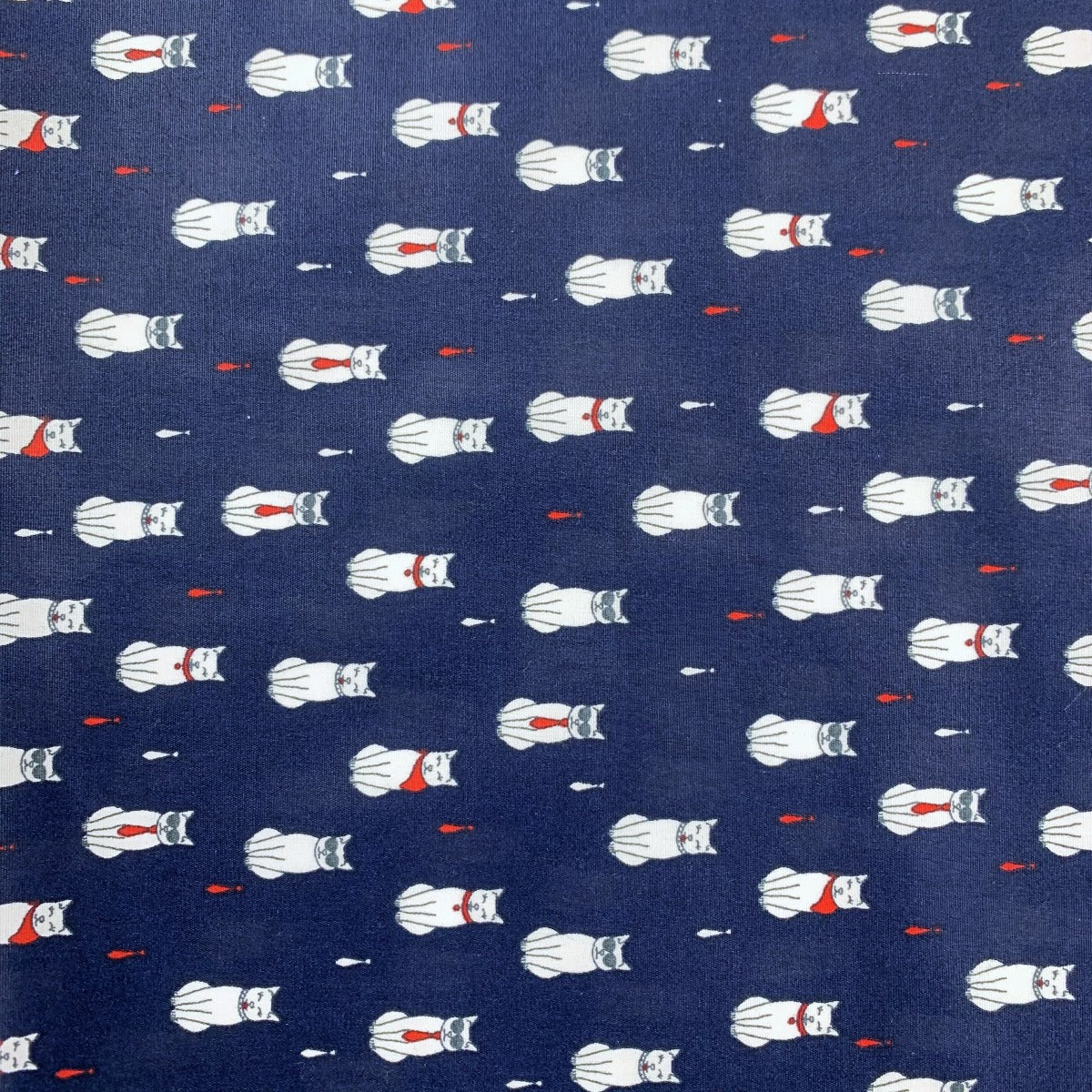 Poplin Print - Formal Feline - Navy