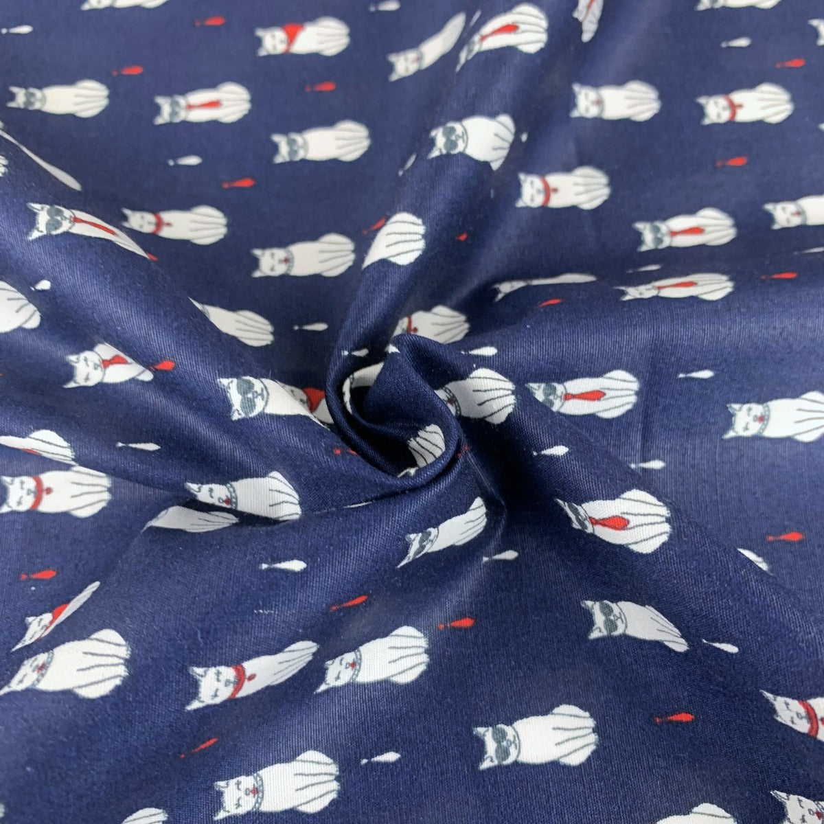 Poplin Print - Formal Feline - Navy