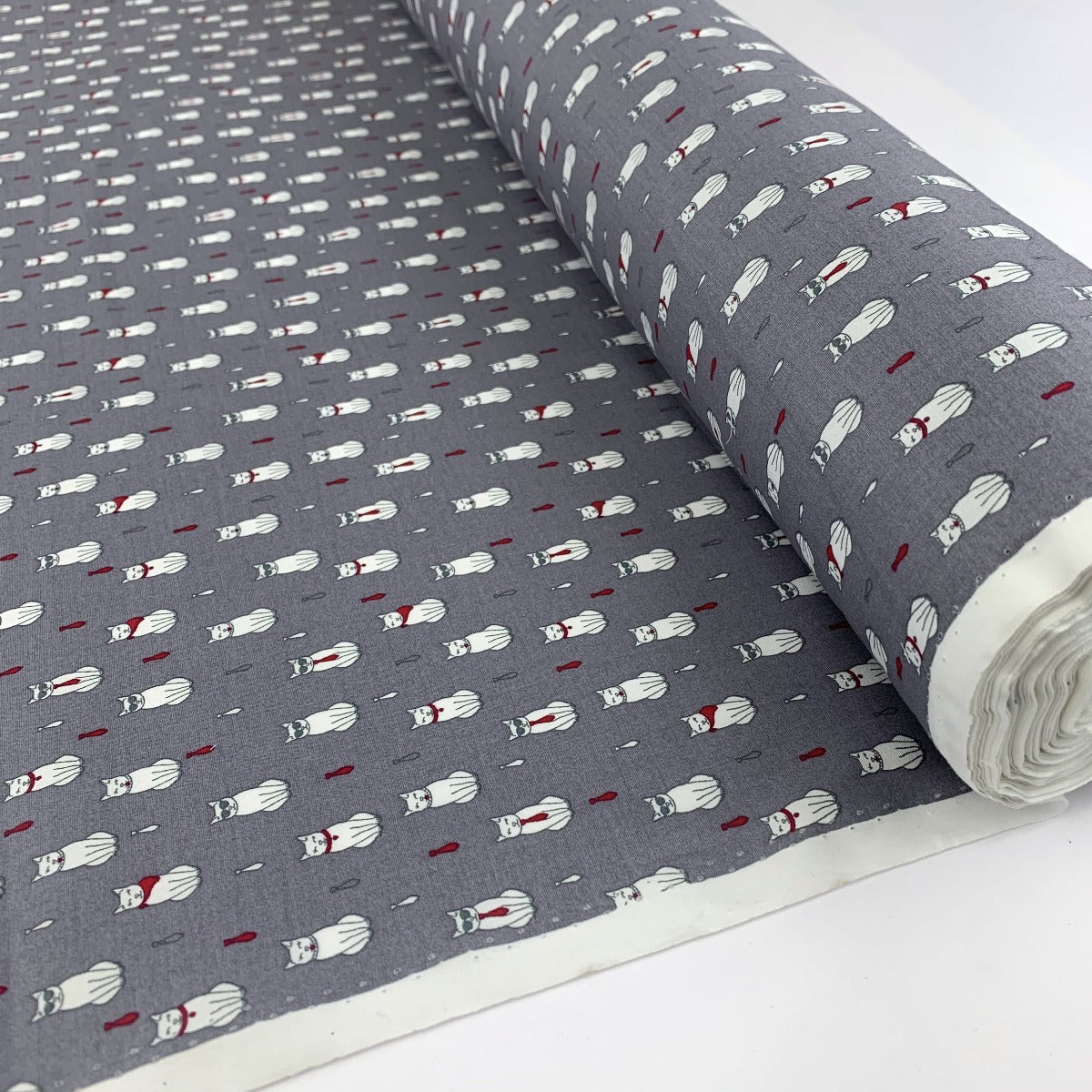 Poplin Print - Formal Feline - Grey