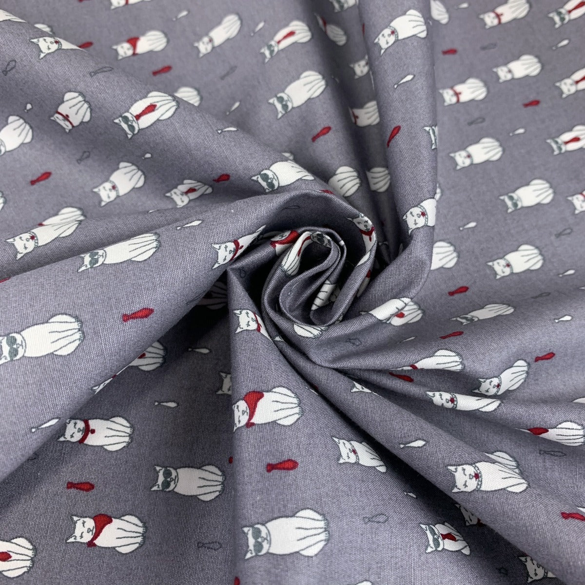 Poplin Print - Formal Feline - Grey