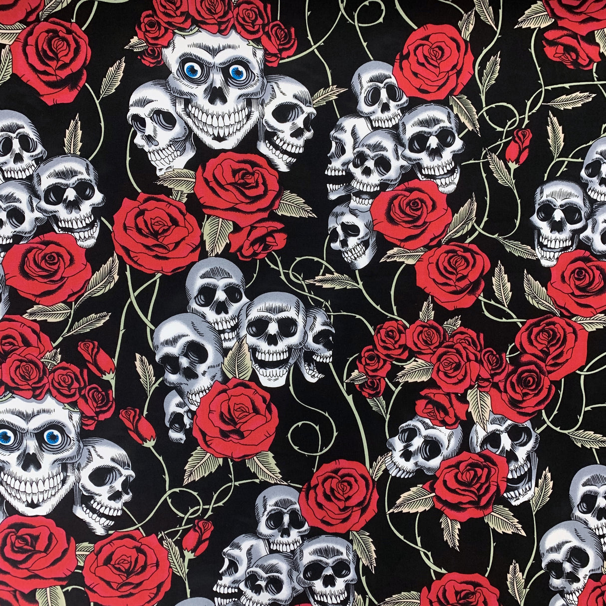 Poplin Print - Skulls and Roses