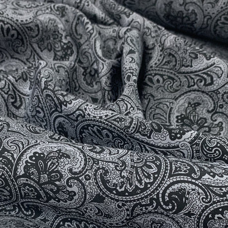 Poplin Prints Navy And Grey Paisley Fold